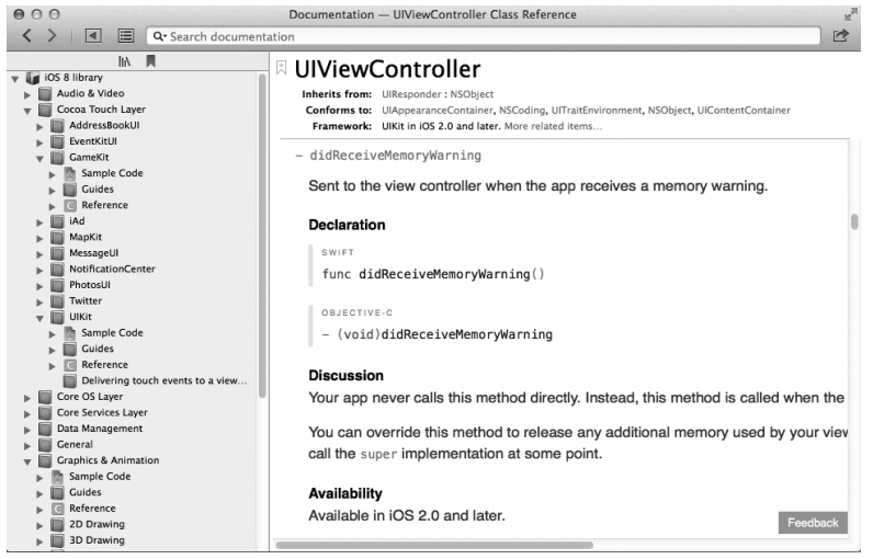 Xcode API幫助搜索結果窗口