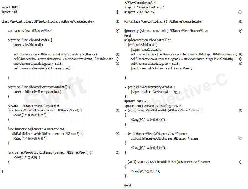 iADBannerDemo實現中視圖控制器ViewController的代碼